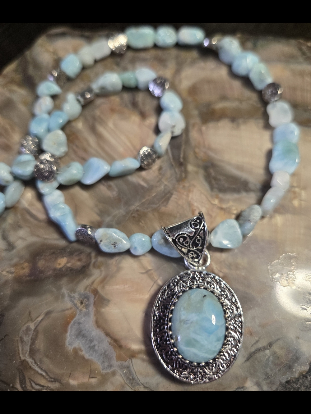 Artisan Larimar Necklace With Sterling Larimar Pendant